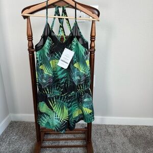 Fabletics Dash Romper NWT XS Tropical Leaf Print Strappy Athletic Activewear